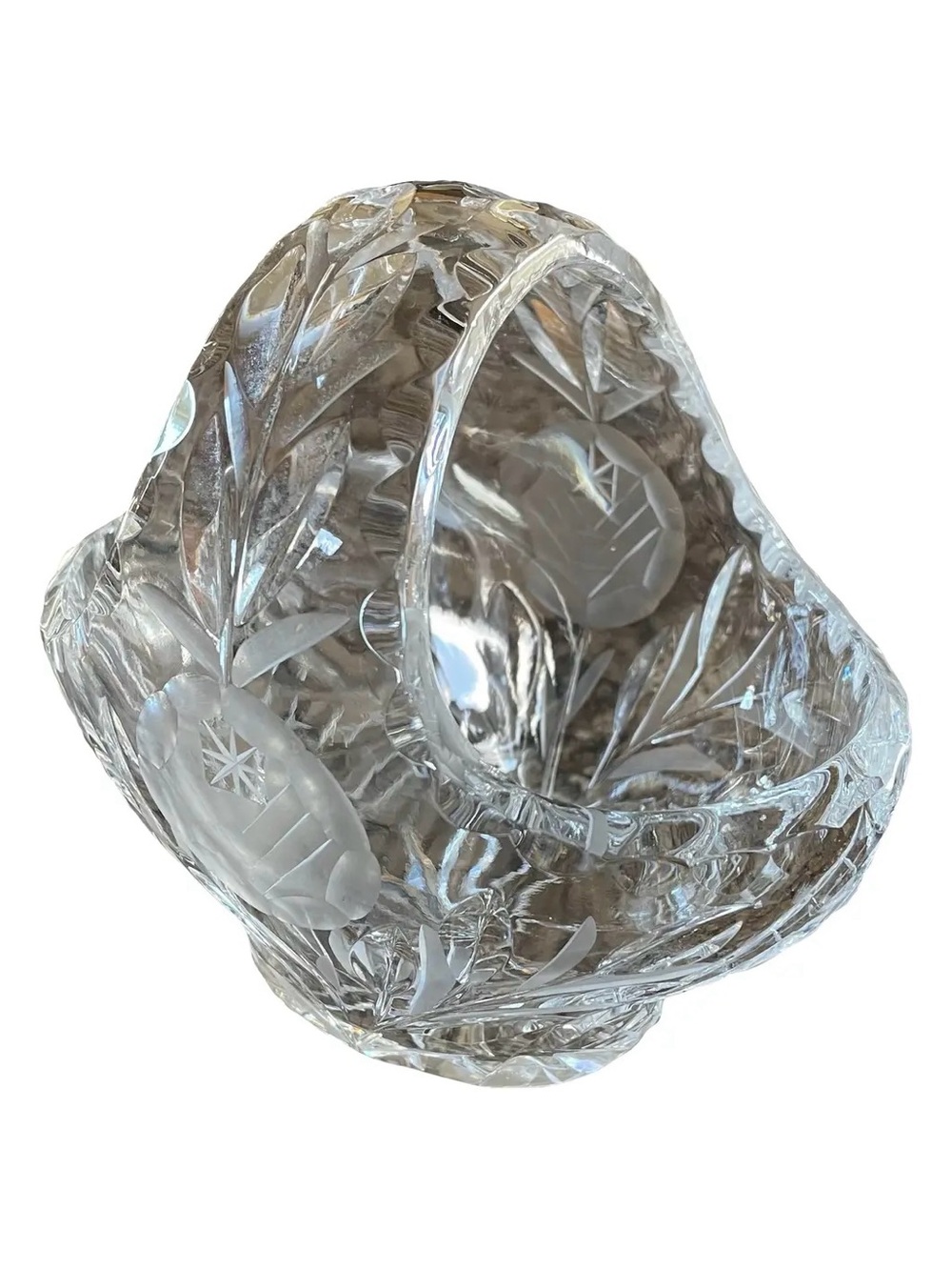 Vintage 1950s-60s Clear Crystal Cut Glass Decorative Basket Candy Dish Art